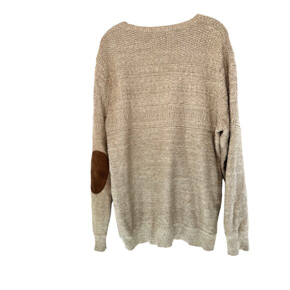 J.Crew Men's Tan Basic Cable Knit‎ Cotton Elbow Patch Crewneck Sweater Large - Picture 7 of 10
